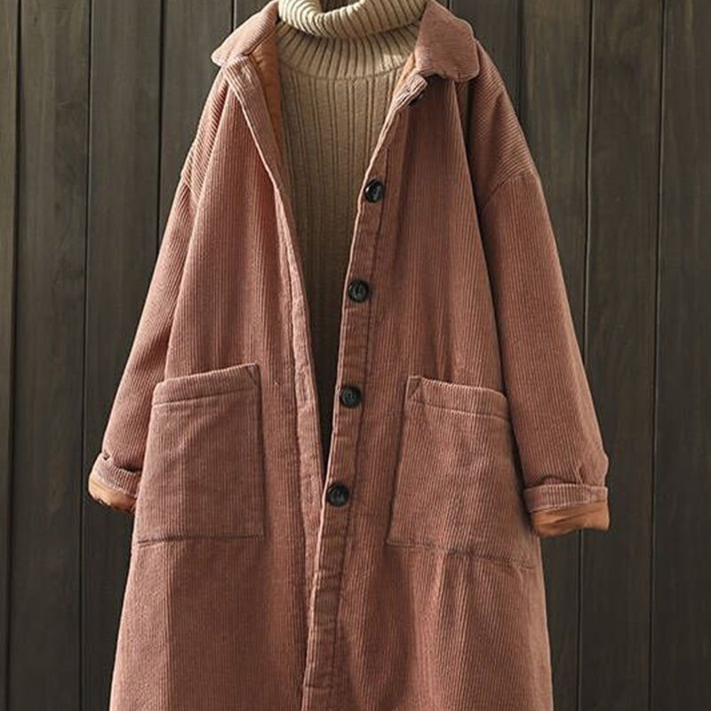 European and American Clearance Casual Corduroy Cotton Padded Trench Coat for Women in Winter