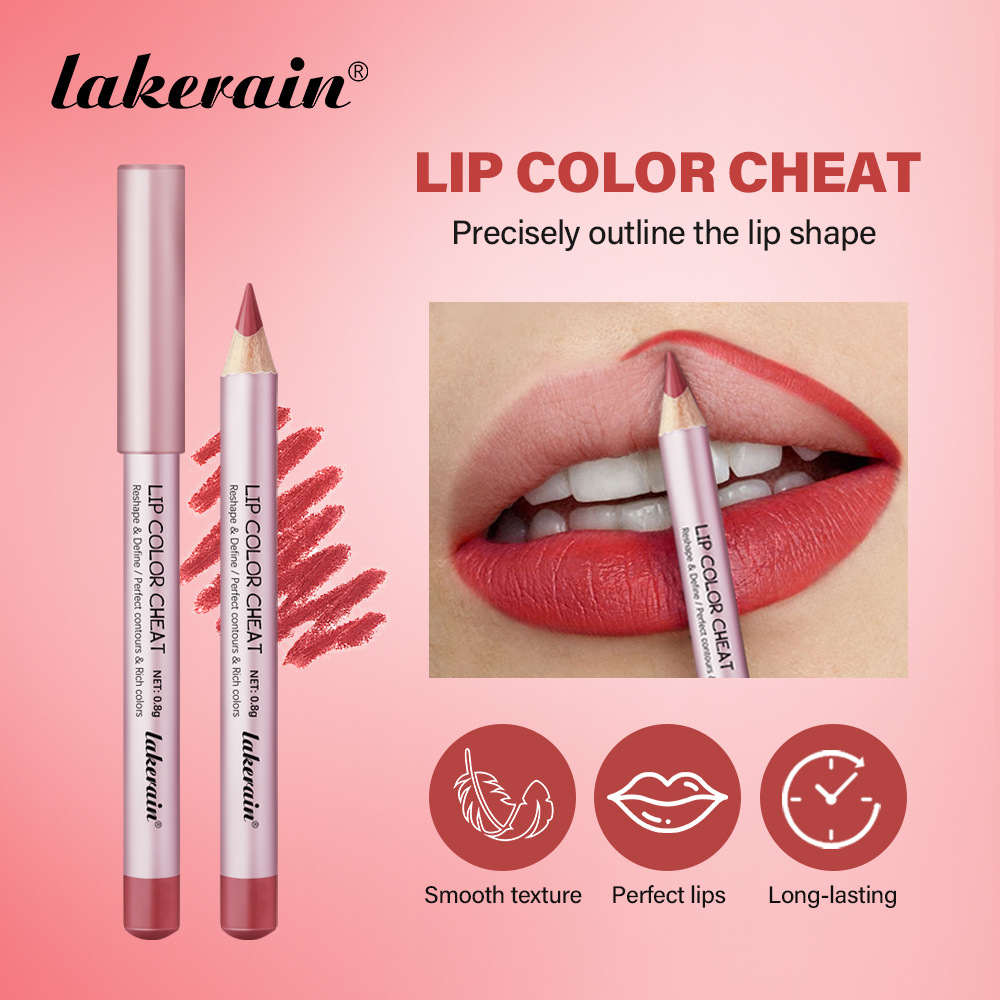 Cross-border lakerain mini wooden lip liner, moisturizing and smooth, mini portable, long-lasting and bright colors
