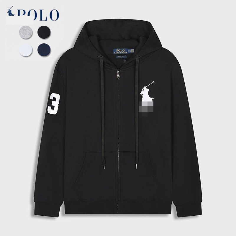 Spring and Autumn New Ralph Lauren Embroidered Logo Hoodie Sweatshirt Men's Zip-Up Set Unisex Casual Jacket