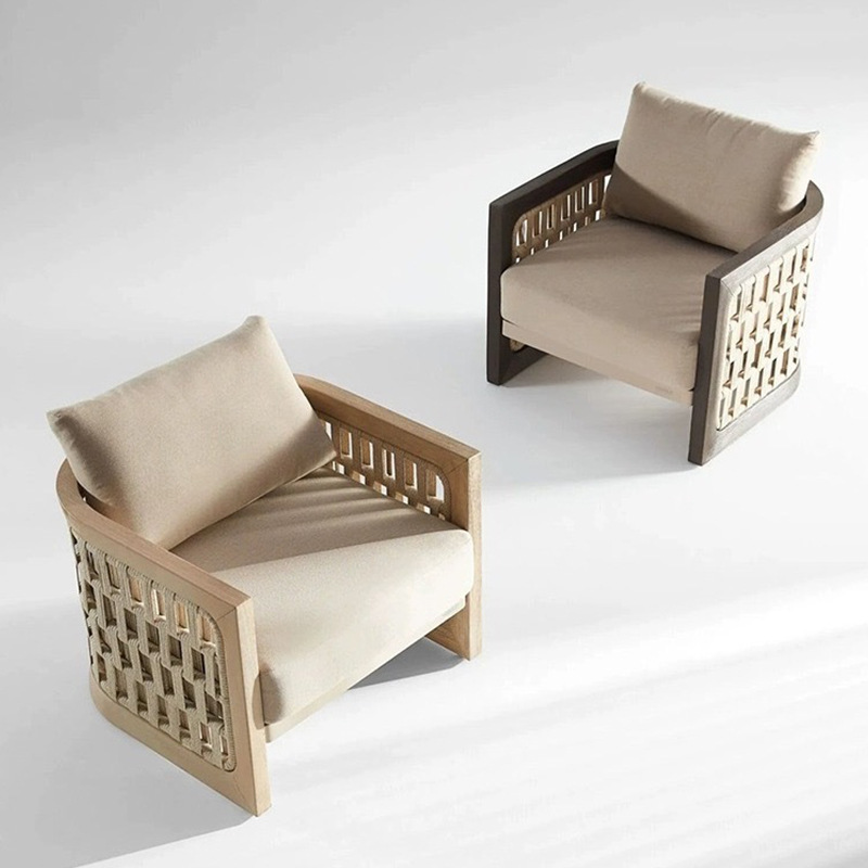 Mesas y sillas al aire libre patio mesa de comedor de teca B & B impermeable al aire libre jardín al aire libre balcón combinación creativa de sillas de mimbre de madera maciza