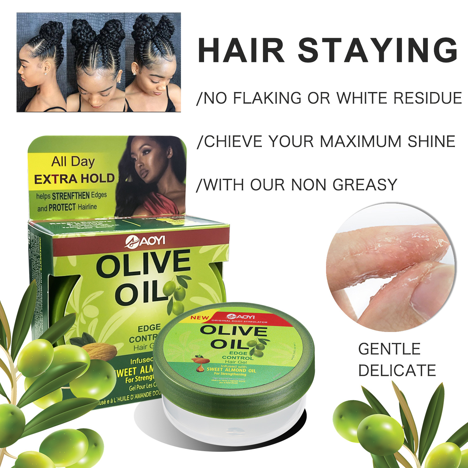 Olive oil transfronterizo cera para el cabello de peinado de aceite de oliva esponjoso hidratante anti-frizz AL cera para el cabello sólida de oliva al por mayor