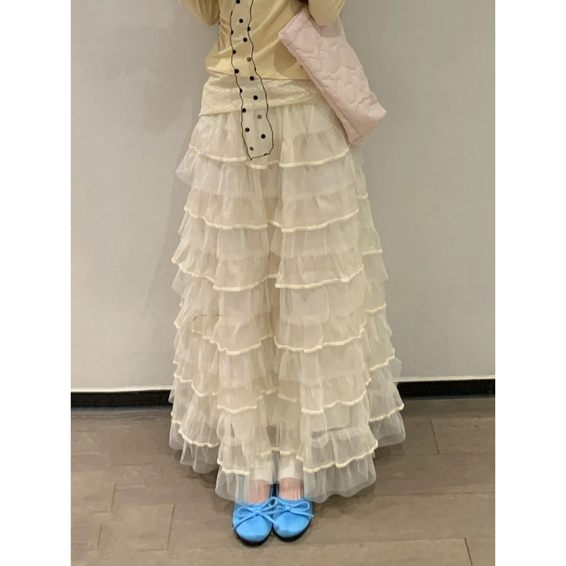 Балетная сетчатая пышная юбка-тортик для женщин, новинка весны 2025, утягивающая многослойная французская юбка