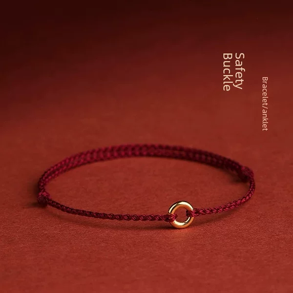 Ancient gold color protection safety buckle thin red rope bracelet female birth year woven bracelet anklet female rabbit year male couple gift