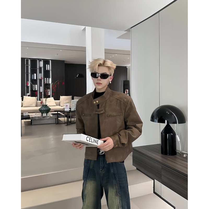 (2개) 짧은 어깨 패드 재킷 코트를 입은 남자 모델 남자 3 피스 세트 하이 엔드 느낌 유피 핸섬 보이즈 쿨 핸섬 착용 세트