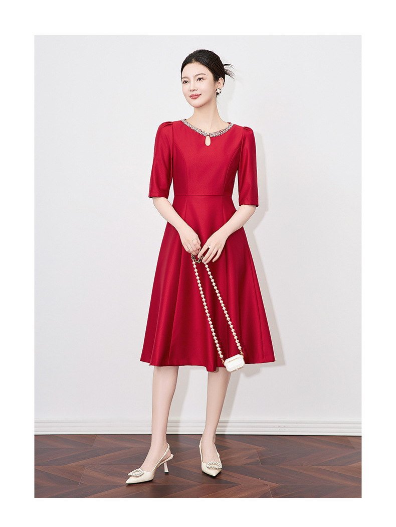 Váy đầm dạ hội đính kim cương cổ tròn thắt eo nữ — Màu đen chi tiết 15