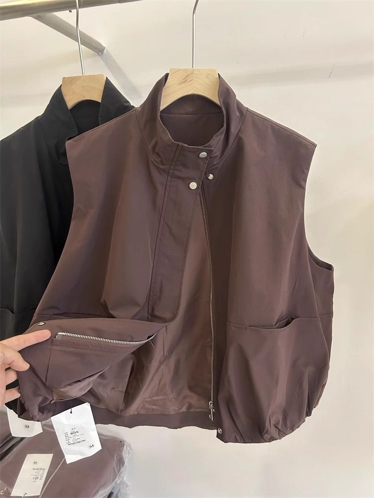 Gilet de travail court et simple de style européen GraceChic pour femme, collection automne 2025, coupe ample et décontractée._voghion.com