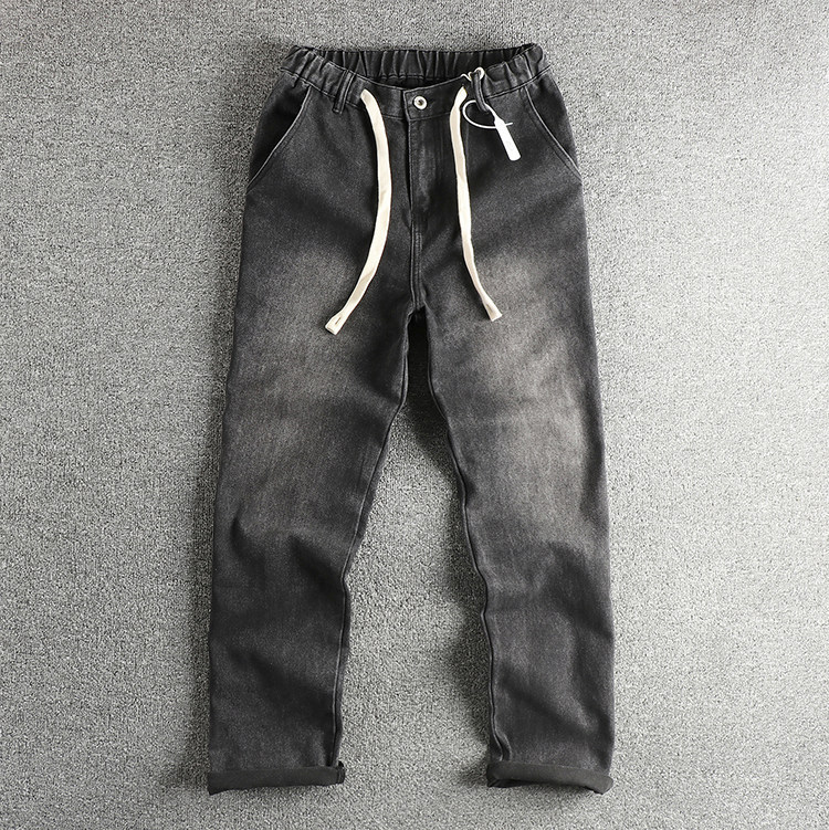 Men's Straight Leg Jeans Washed Distressed Black Grey Trousers_voghion.com