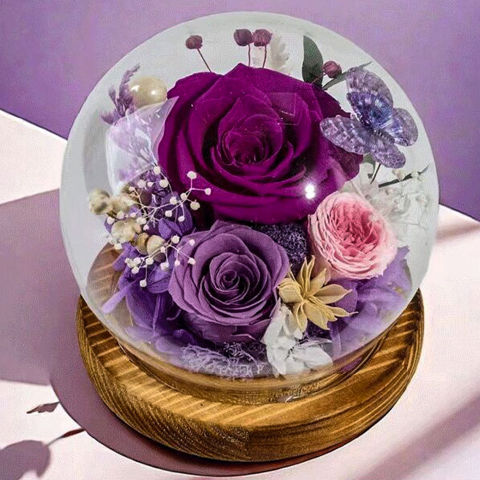 Flor eterna cubierta de vidrio rosa caja de regalo terminada Día de San Valentín boda novia regalo creativo decoración flor eterna