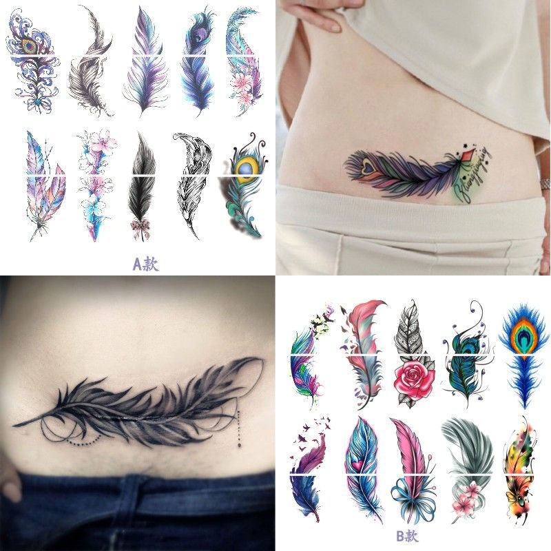 Feather tattoo sticker red rose feather cover caesarean section belly vertical scar color sticker waterproof simulation female