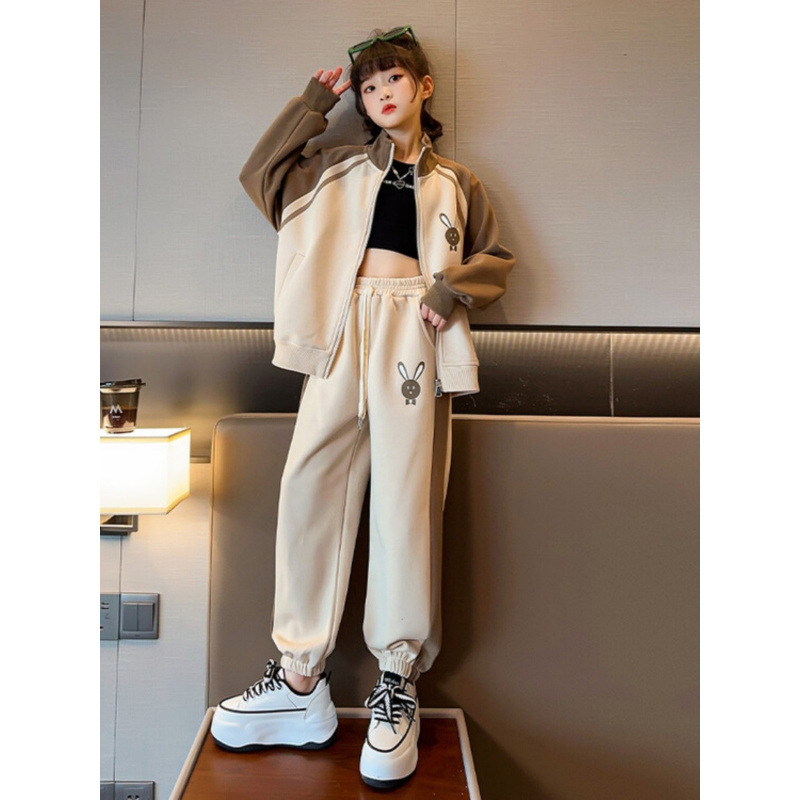 Children's clothing, girls' autumn outfit set, long sleeved zipper cardigan jacket, casual pants, children's sportswear_voghion.com