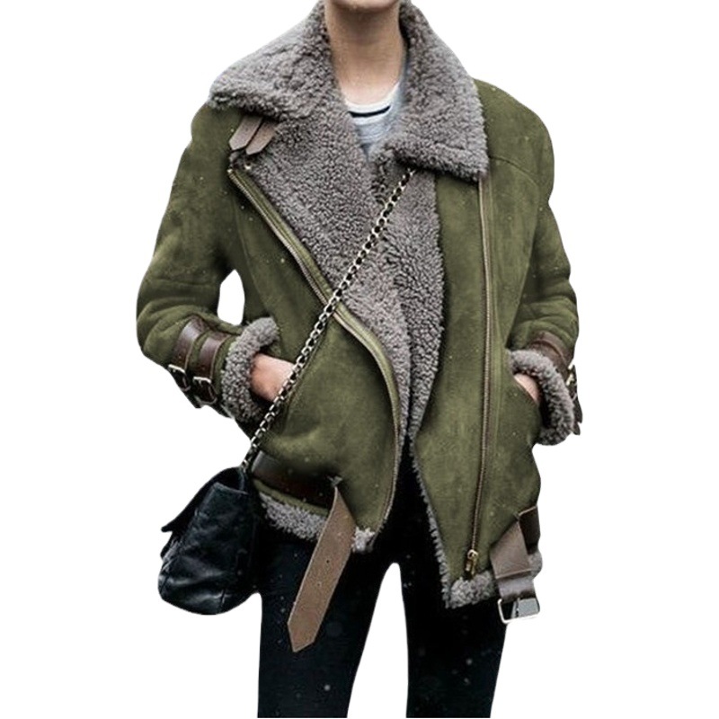 Cross-Border Spot Women's Clothing Amazon Motorcycle Deerskin Lambswool Coat Women's Fur Cotton Coat Women's Cotton Coat