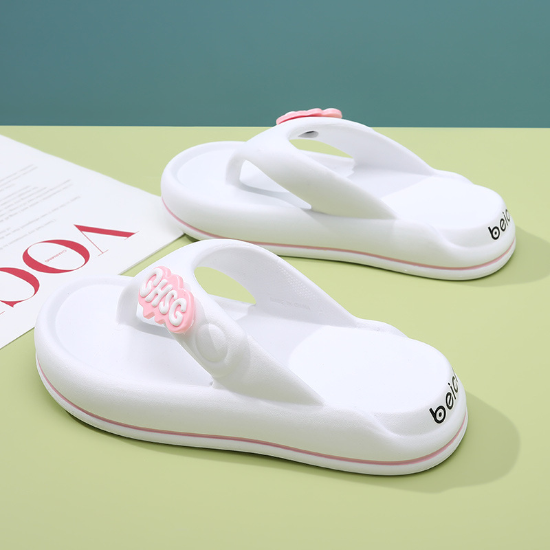 Women's Thick Bottom Flip-Flops All-Match Wear-Resistant Outer Wear Solid Color Sandals Home Non-Stinky Feet Soft Non-Slip High-Level Slippers