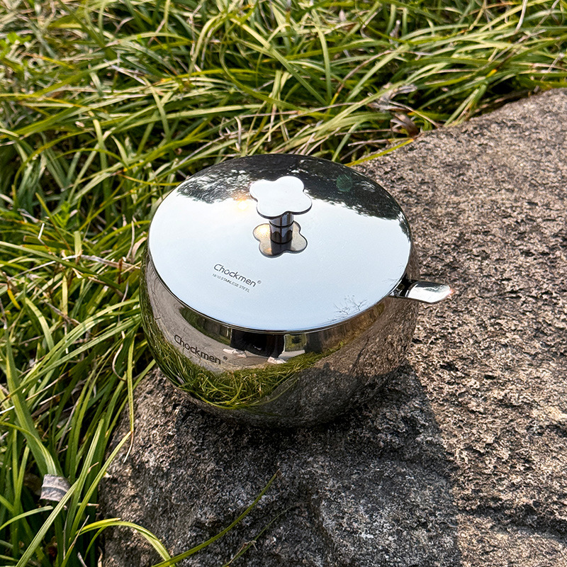 Chockmen Zhuo Deming 18 / 10 acero inoxidable tetrafoil condimento lata caja de azúcar lata de sal condimento tazón con cuchara