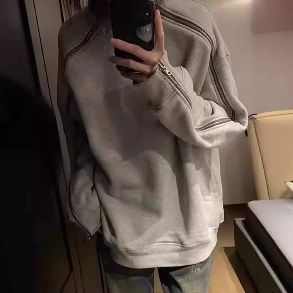 美式复古重磅拉链cleanfit卫衣男款春秋圆领小众设计高街vibe外套