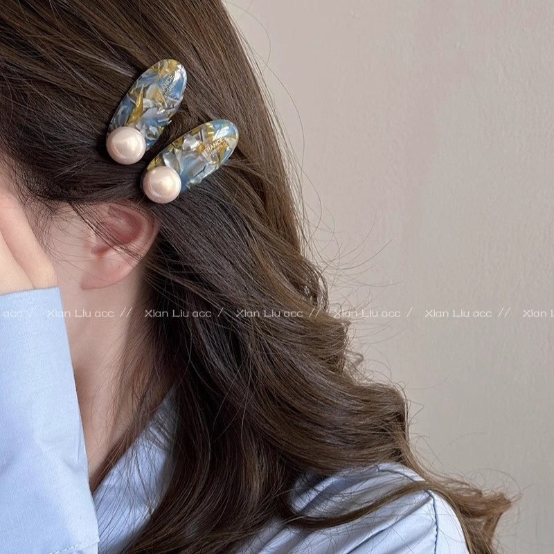女性用アセテートパールヘアピン 2025 新しいハイエンドサイドクリップサイドシームレスカモノハシクリップヘッドバンド前髪クリップ額|undefined