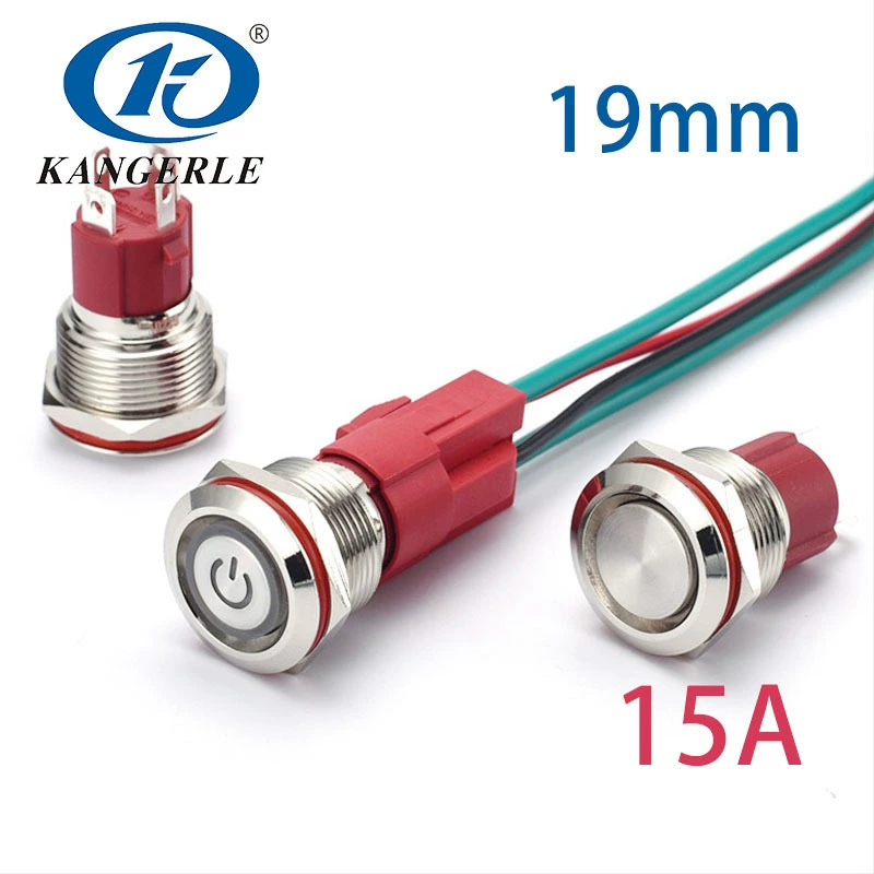 15A большой ток самоблокировка самосброса плоская головка с лампой зарядки сваи переключатель высокой мощности 19MM металлический кнопочный переключатель