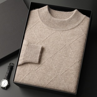 Cashmere Autumn and Winter New Sweater Men's Thickened plus size Mock High Neck Knitted Base Shirt Loose Pullover Wool Jacket