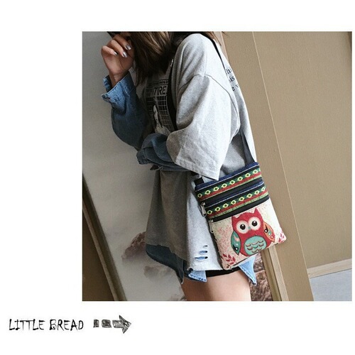  early autumn new jacquard embroidery thread owl one-shoulder cross-body casual canvas bag mobile phone coin storage bag