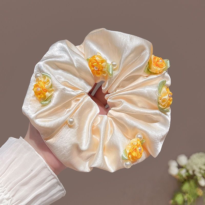 Coletero Scrunchie de Encaje con Flor de Alta Elasticidad para Mujer