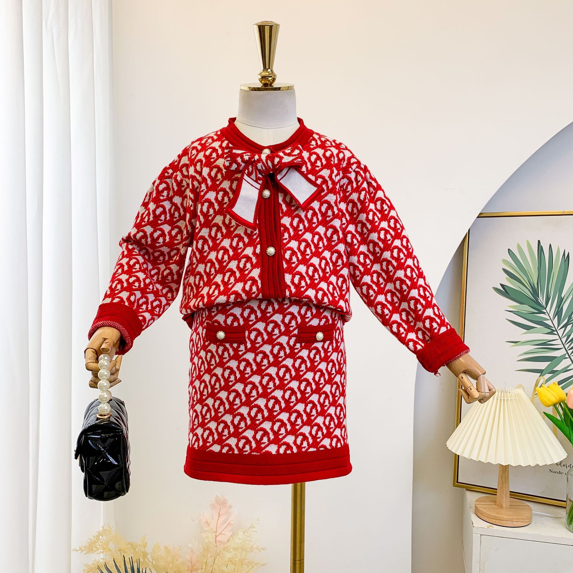 Little Fragrant Wind Thousand Bird Checker Rundhalspullover Wickelrock Zwei modische Herbst- und Wintermode für Mädchen_voghion.com