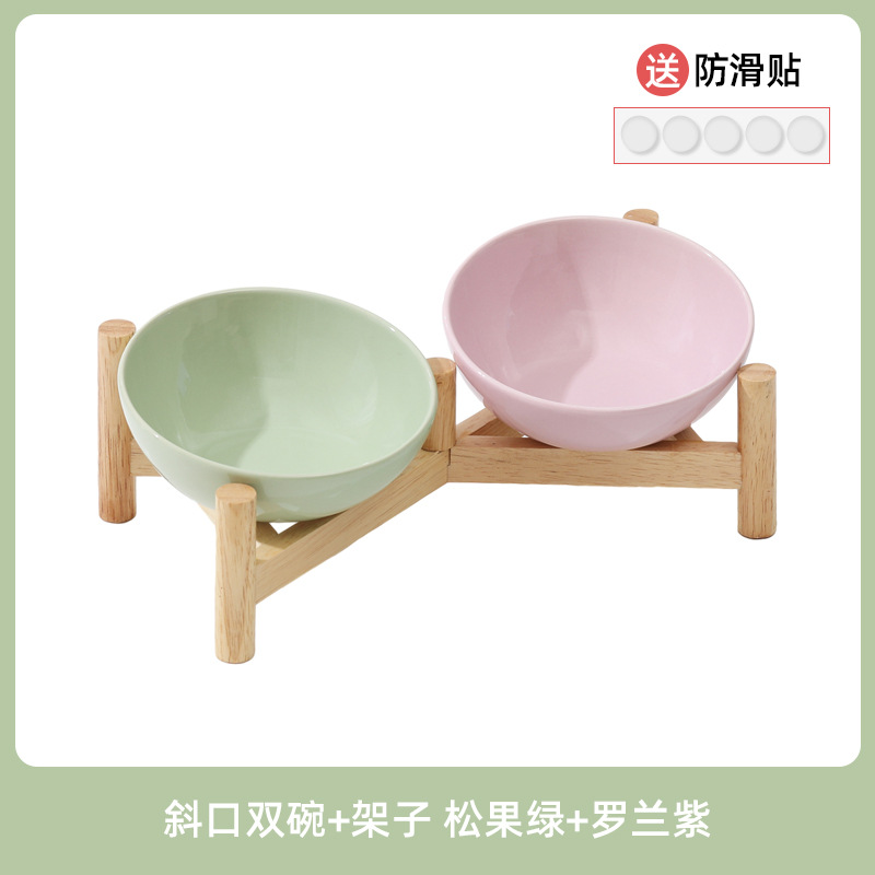 Bisel biselada tazón de cerámica suministros para mascotas gato y perro tazón de comida tazón para beber doble tazón antidetonantes protección del cuello del pie alto