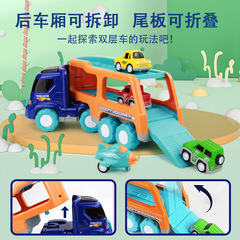 亞馬遜大號雙層仿真貨櫃拖車聲光益智工程車回力車套裝玩具車批發