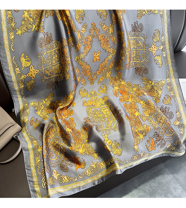 Retro Gilt Printing Classic Simulation Silk Brocade Large Long Scarf Shawl display picture 5