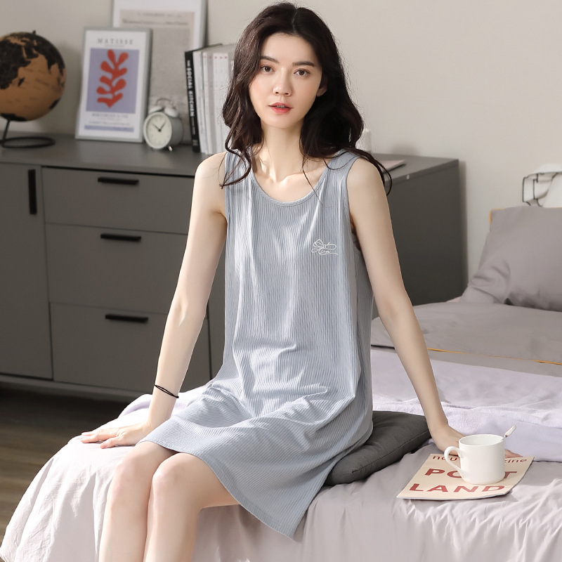 MDF2033 [그레이블루] 잉글리시 보우 코튼 실크 풀오버 조끼 잠옷