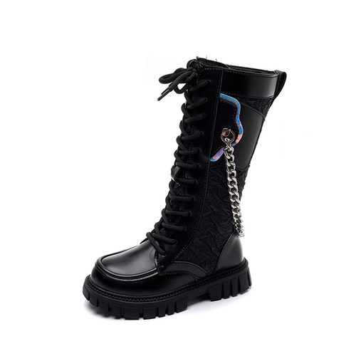 Korean version of autumn and winter children's shoes, waterproof, non-slip, fashionable mid-high boots, children's single boots, parent-child chain princess leather boots
