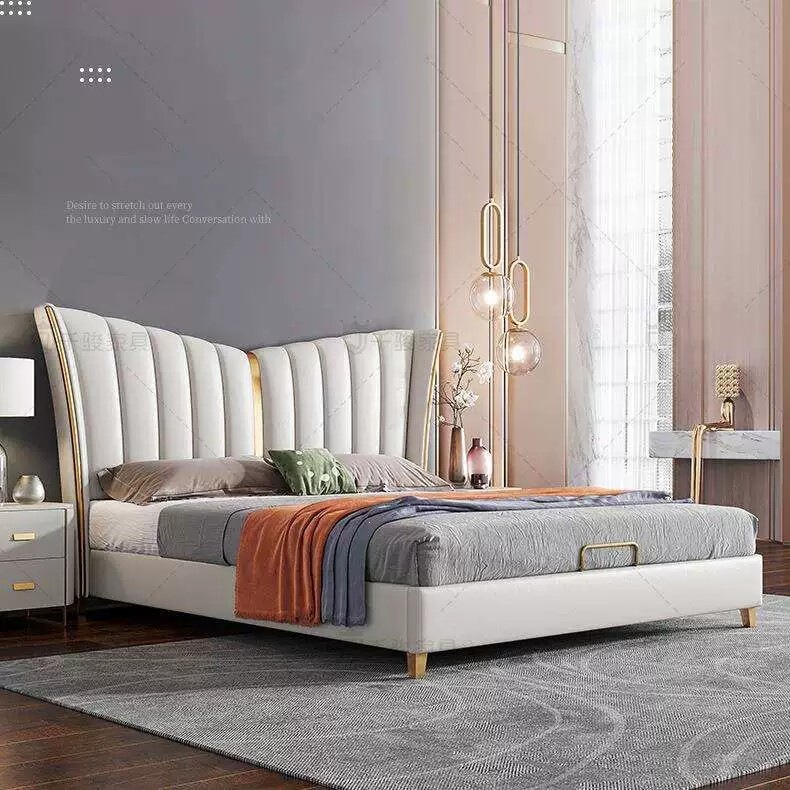 Luxurious Genuine Leather Bed, Large Bed, 2026 New Model, Master Bedroom Storage, High-End, Luxurious American-Style Double Leather Bed Luxurious Genuine Leather Bed, Large Bed, 2026 New Model, Master Bedroom Storage, High-End, Luxurious American-Style Double Leather Bed