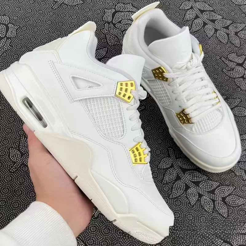 Putian Pure Original Aj4 Platinum White Cement Psg Air-Cushioned Basketball Shoes Non-Slip Wear-Resistant Men's and Women's Jordan 4 Sneakers