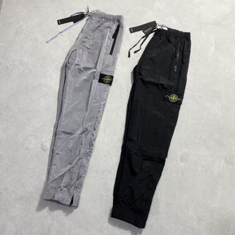 Island-Style Autumn Solid Color Functional Metal Nylon Jogger Pants with Logo, Thin Reflective Cross-Border European Size Stone Color Island-Style Autumn Solid Color Functional Metal Nylon Jogger Pants with Logo, Thin Reflective Cross-Border European Size Stone Color