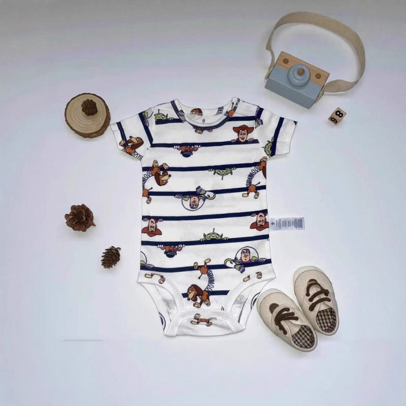 Spring Clothing for Boys and Girls, Pure Cotton Open-Shoulder Romper, Baby T-Shirt, Base Layer, Infant Short-Sleeve Onesie