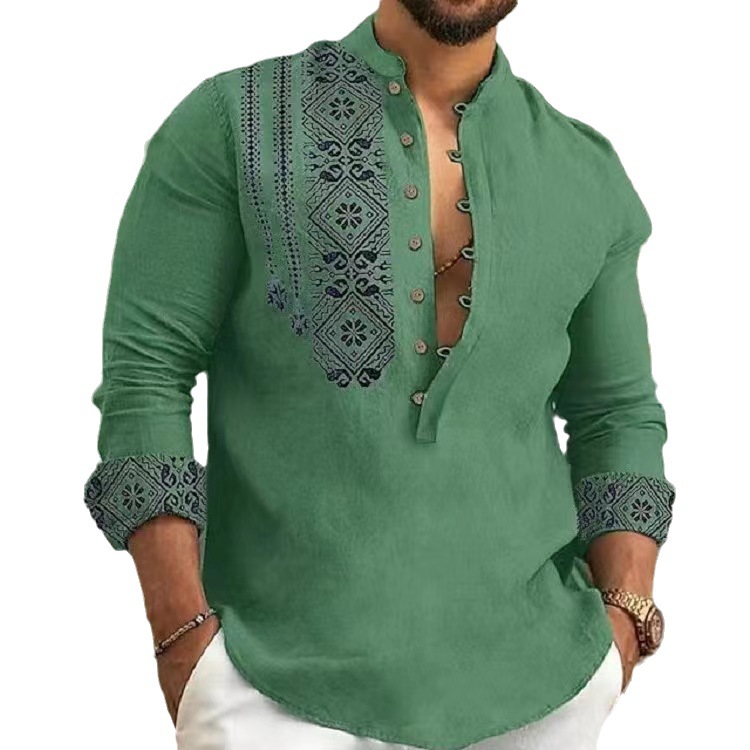 Moška moda, novi trend poletnih stoječih ovratnikov z dolgimi rokavi, trend tanke srajce s pol jopico za prosti čas_voghion.com