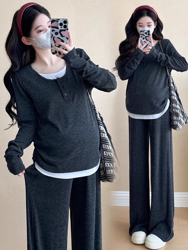 秋季套装女装2025新款假两件上衣裤子秋冬季高级感穿搭时尚两件套|undefined