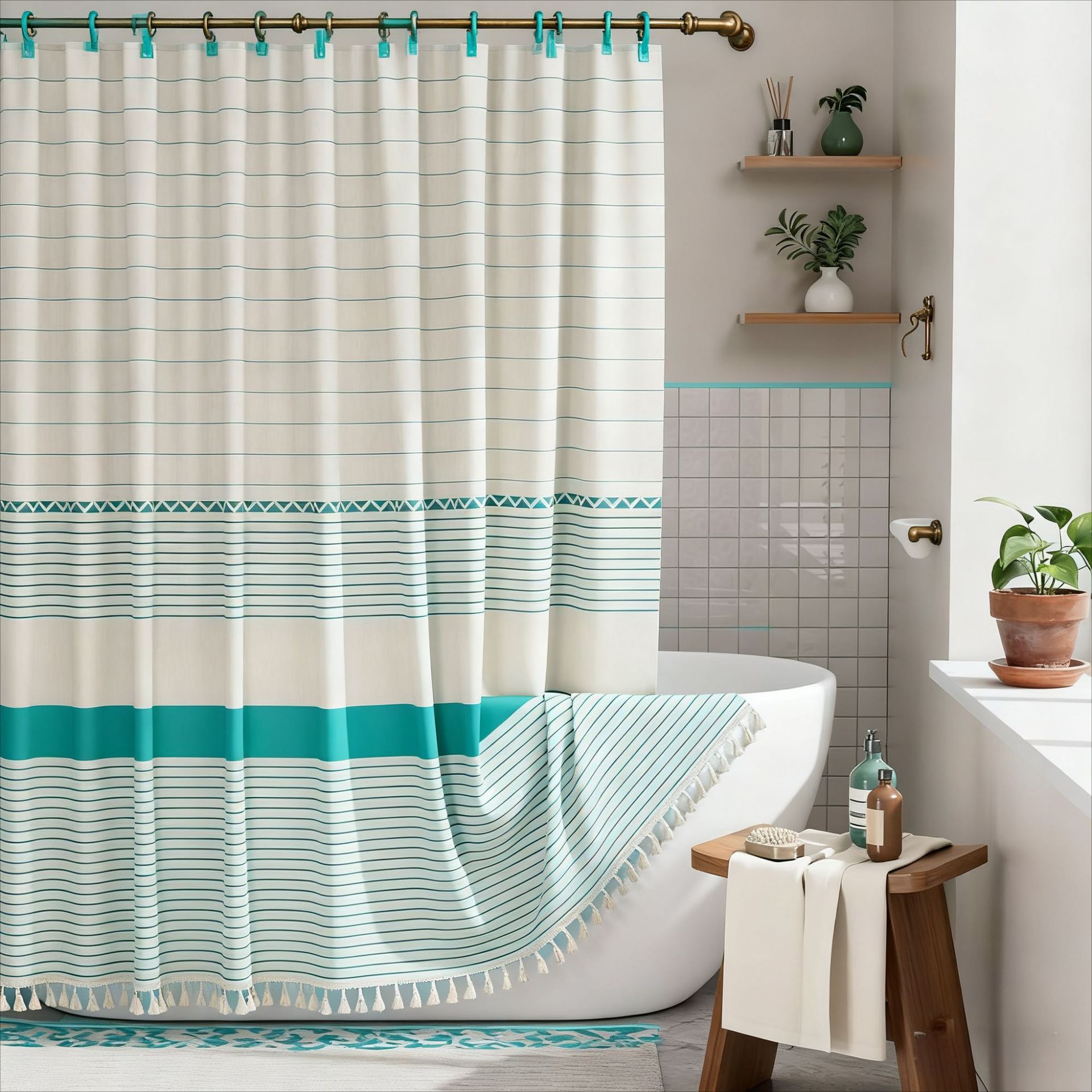 Cortina de ducha de lino jacquard Amazon, impermeable y antimoho, cortina divisoria para baño, cortina de tela impermeable, venta al por mayor