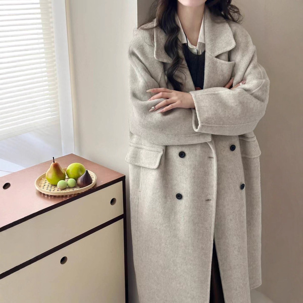 Autumn and Winter New High-End Double-Sided Wool Outwear Women's Long Suit Collar Loose Korean Style Classic Versatile Outwear Women