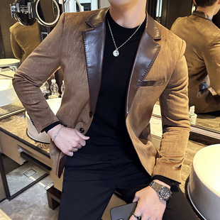 Newly Added 4Xl~Corduroy~Patchwork Leather Suit Texture Thickeneded Corduroy Suit Dx8813-P165