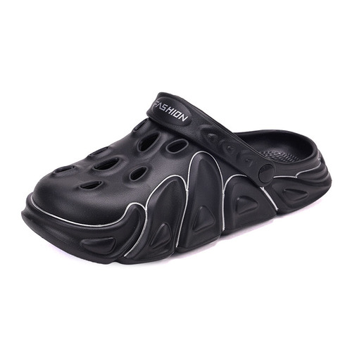 Men's Summer Casual Slip-on Hole Shoes, Anti-slip Trendy Thick Insole Slides for Outdoor Sandals