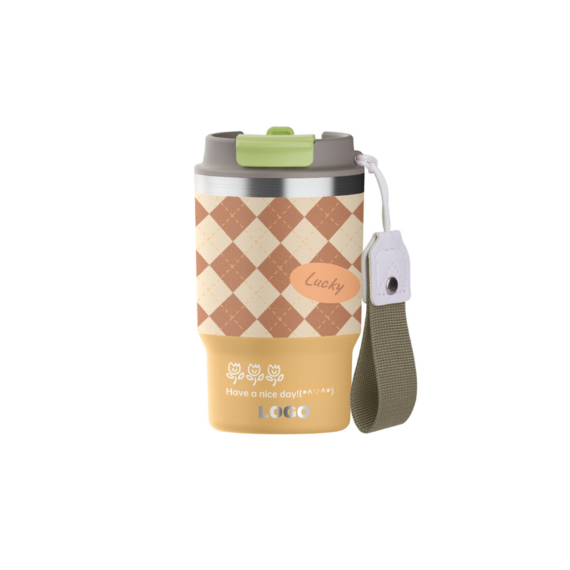 国境を越えた新型二重飲料ロープ12ozコーヒーカップ304ステンレス鋼高颜値アニメ携帯ストロー保温カップ|undefined