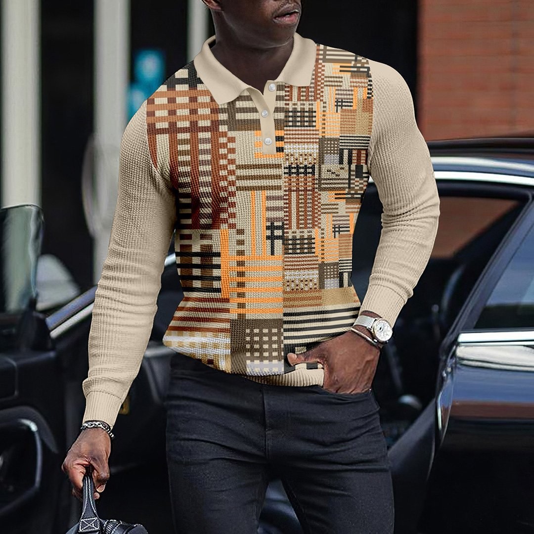 Polo à manches longues pour hommes, vêtements tendance, impression numérique 3D, ample, tendance, bouton_voghion.com
