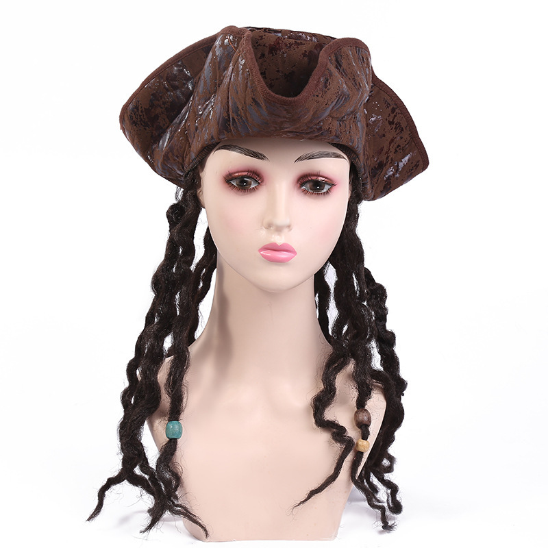 cosplay Wig Pirates of the Caribbean cosplay Captain Hook Pirate Hat Curly cosplay Props