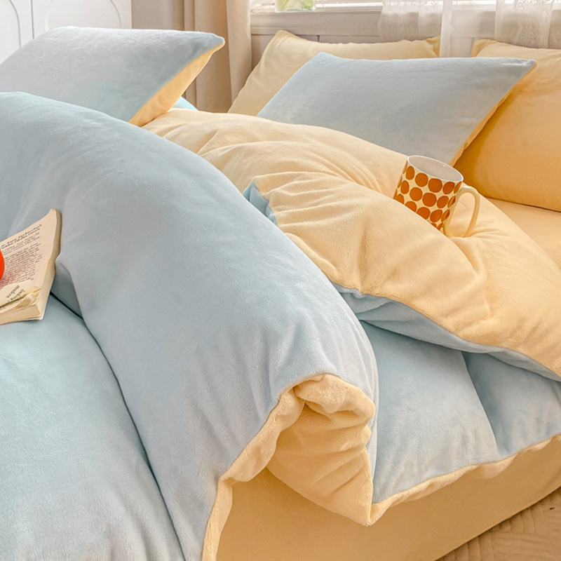 Otoño e invierno engrosado leche cama de cuatro piezas conjunto de coral cubierta de edredón de flanel doble sábanas de tres piezas conjunto