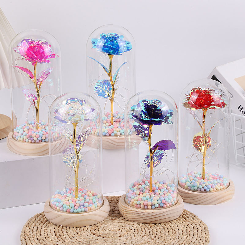 Everlasting rose LED light Chinese Valentine's Day gift Street stall creative gift wholesale gold foil rose bouquet