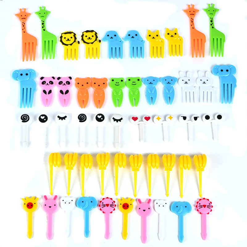 Uso doméstico Cartoon Tenedores para fruta para niños Creativo Animales para niños Set de palillos de plástico para fruta Palillos para fiambrera