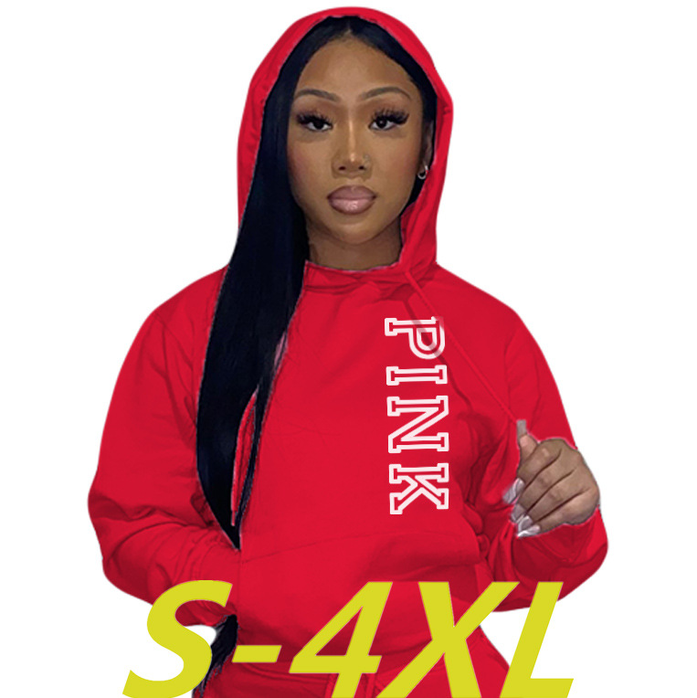 Felpa con cappuccio casual larga stampata da donna, taglia comoda, autunno e inverno, N8888P5A_voghion.com