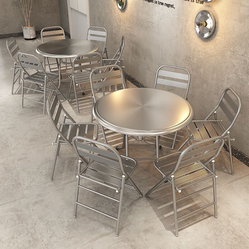 Korean-Style Barbecue Restaurant Stainless Steel Folding Table and Chair Set, Night Snack Dining Chairs, Food Stall Table and Chairs