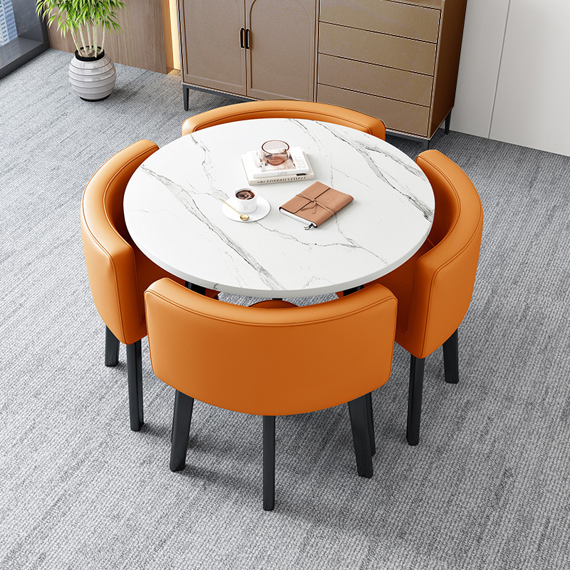 Conjunto de mesa y sillas para recepción, mesa de negociación, mesa y sillas para recepción de tienda, mesa redonda pequeña de oficina, estilo empresarial