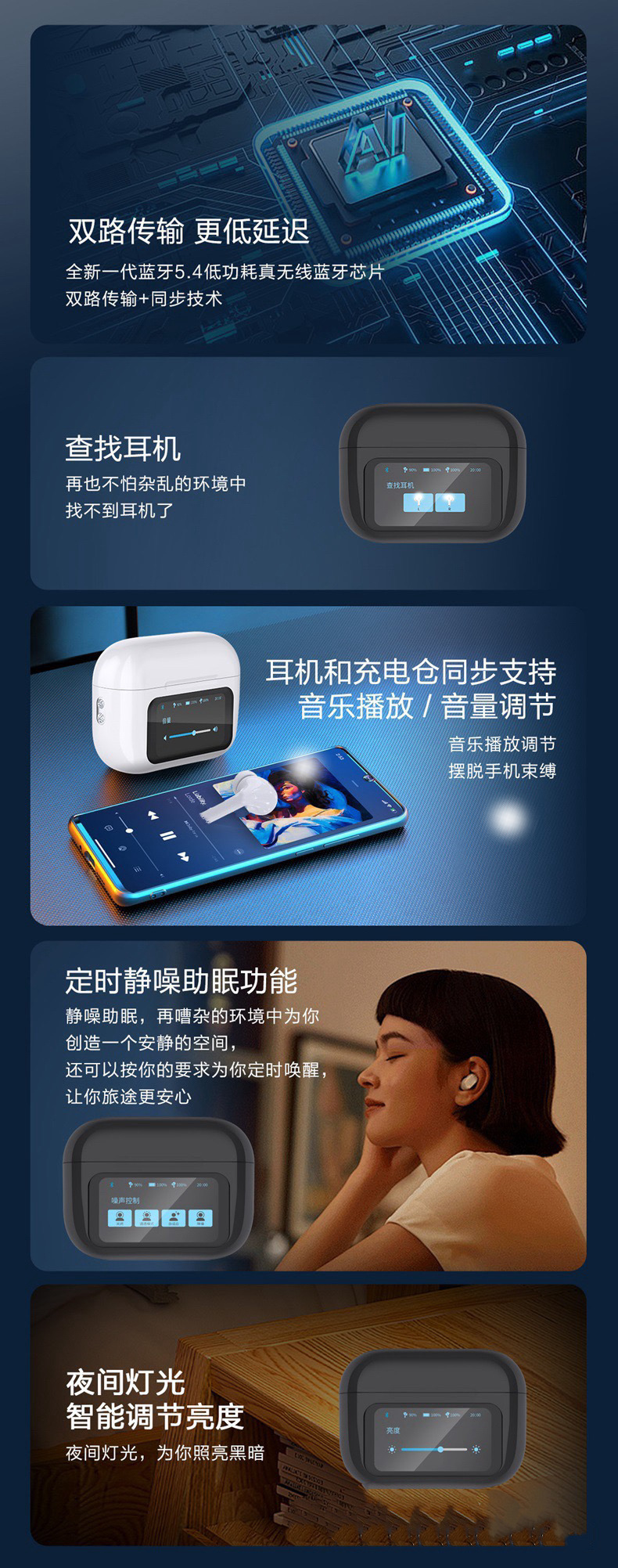 2026 Wireless Bluetooth Earbuds Huaqiangbei In-Ear Smart Color Touch Screen A9Pro Noise Cancelling Earphones Ultra Long Battery Life