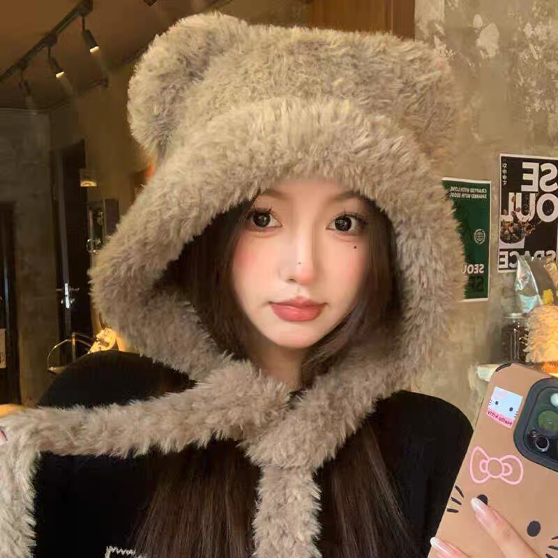 网红同款冬季帽子女时尚可爱小狗护耳帽女加厚保暖骑行卡通毛绒帽|undefined